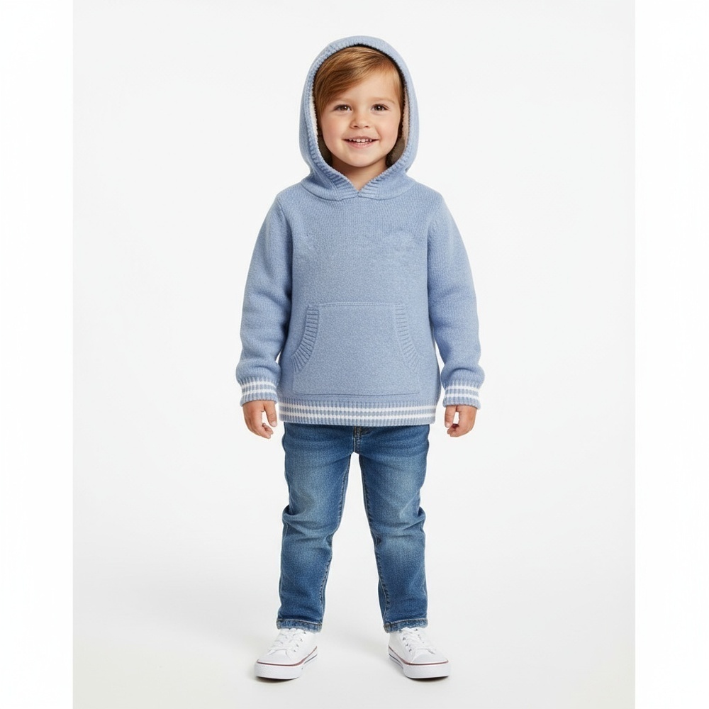 Janie And Jack Hooded Sweater Kids Size 2T Blue White Sherpa Lined Ribbed Cuffs